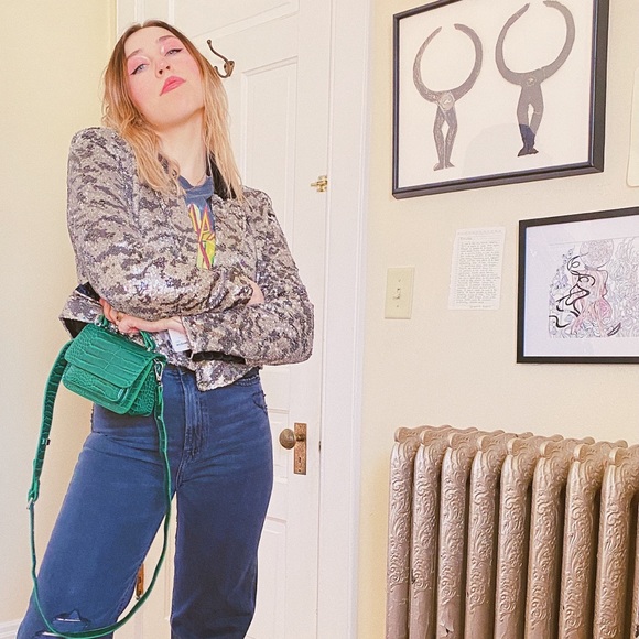 NWT Free People Ari Sequin Cropped Blazer / Tiger - Picture 4 of 8